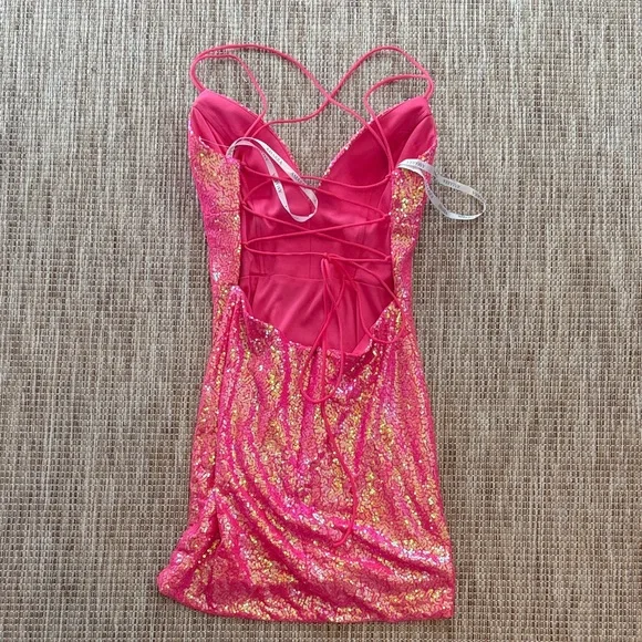 Pink Sequin Strappy Dress - Picture 2 of 3